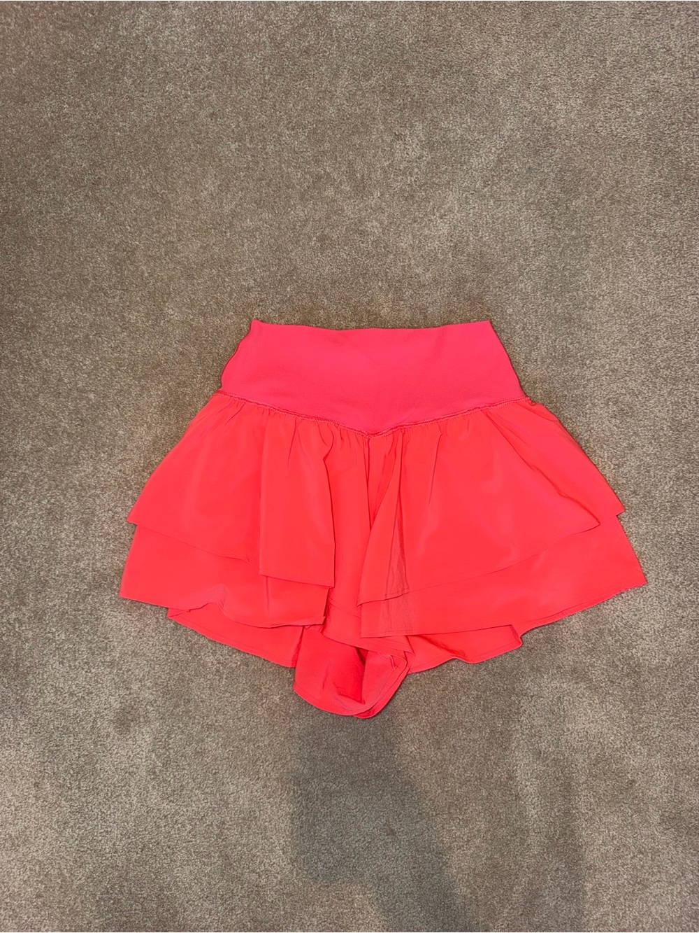 aerie Layered Ruffle Shorts in Bright Coral
